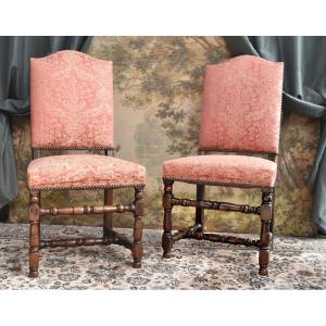 paire de chaises haut dossier Louis XIII - Louis XIV avec marque d'inventaire , XVIIe et XIXe