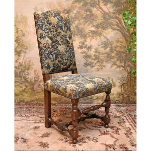 Louis XIII–louis XIV-style Chair In Walnut With A Flat, High Back, 19th Century.