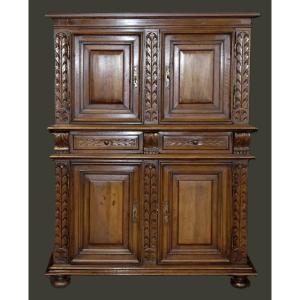 Petit Buffet 4 portes en Noyer époque Renaissance - Louis XIII, Armoire quatre vantaux, XVIIe