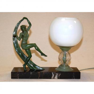 Lampe à Poser Art Déco, Femme Nue dansant avec un voilage.