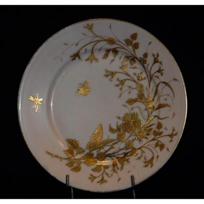 Assiette Décorative en Porcelaine De Limoges Art Nouveau , Decor Peint Main à La Pâte d'Or
