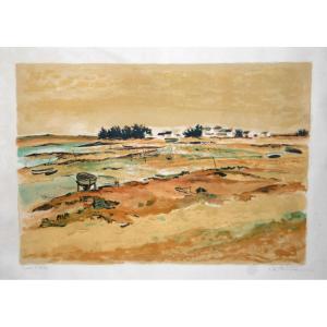 Louis Vuillermoz, Lithographie Bord De Mer Bretagne.