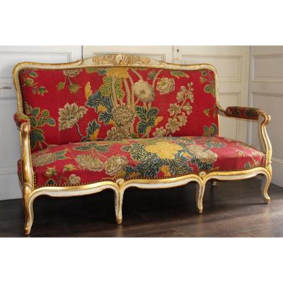 Louis XV Style Sofa In Golden And Lacquered Wood, Venetian Taste.