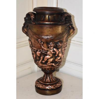 Baluster Vase Decor Putti And Grotesques, Signed Kenora, Late Nineteenth.