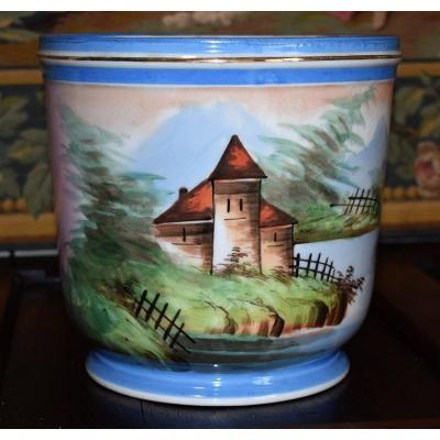 Cache Pot In Limoges Porcelain, Hand Painted, XIXth.