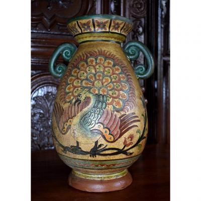 Large Ceramic Vase Montopoli Val d'Arno, Italy. Peacock Decor