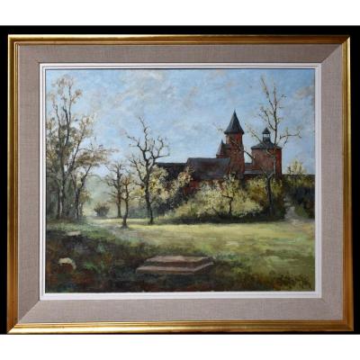 Oil On Canvas From Collonges La Rouge In Corrèze 19. Saint Peter's Church.