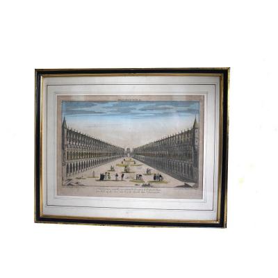 Vue Optique Encadrée, Gravure XVIIIème, Grabriel Huquier Fils (1730-1805); Pont Notre Dame, Le Petit Chatelet. vers 1760.