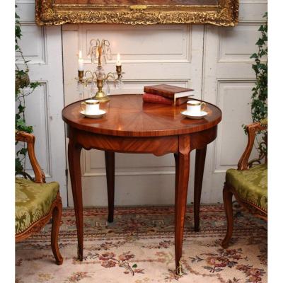 Salon Pedestal In Marquetry Of Sun, Middle Coffee Table. Louis XV Style.