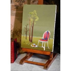 François Mielvaque, Surrealist Painting, Landscape At The Chair.