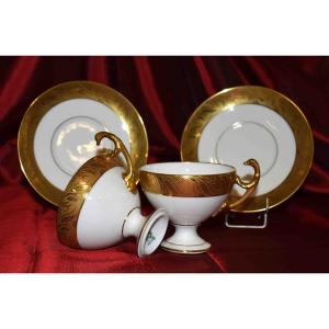 Pair Of Empire Style Limoges Porcelain Cups With Double Polished Gold Inlay