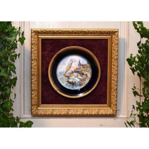 Dubois Limoges, Early 20th Century. Decorative Porcelain Plate, Animated Seaside Scene Decor