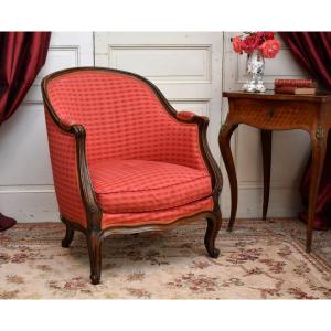 Bergere Gondola Louis XV Style In Waxed Wood Recent Upholstery.