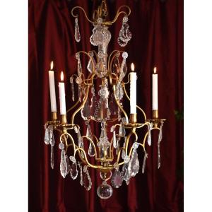 Bronze Chandelier With Pendants, Pendants And Dagger Plates, Candle Lighting, Five Arms