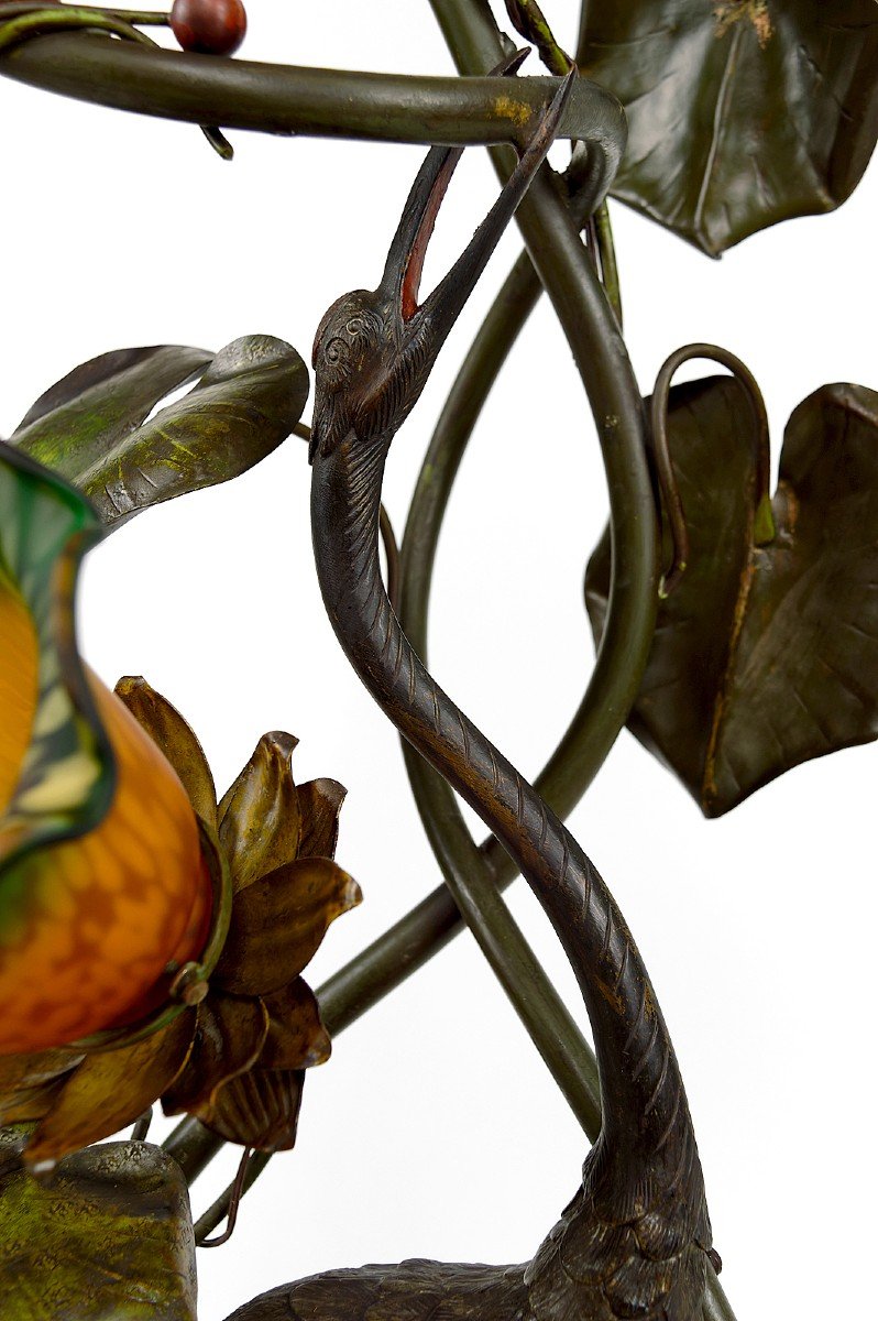 Japanese Heron Floor Lamp, Art Nouveau, France, Circa 1900-photo-2