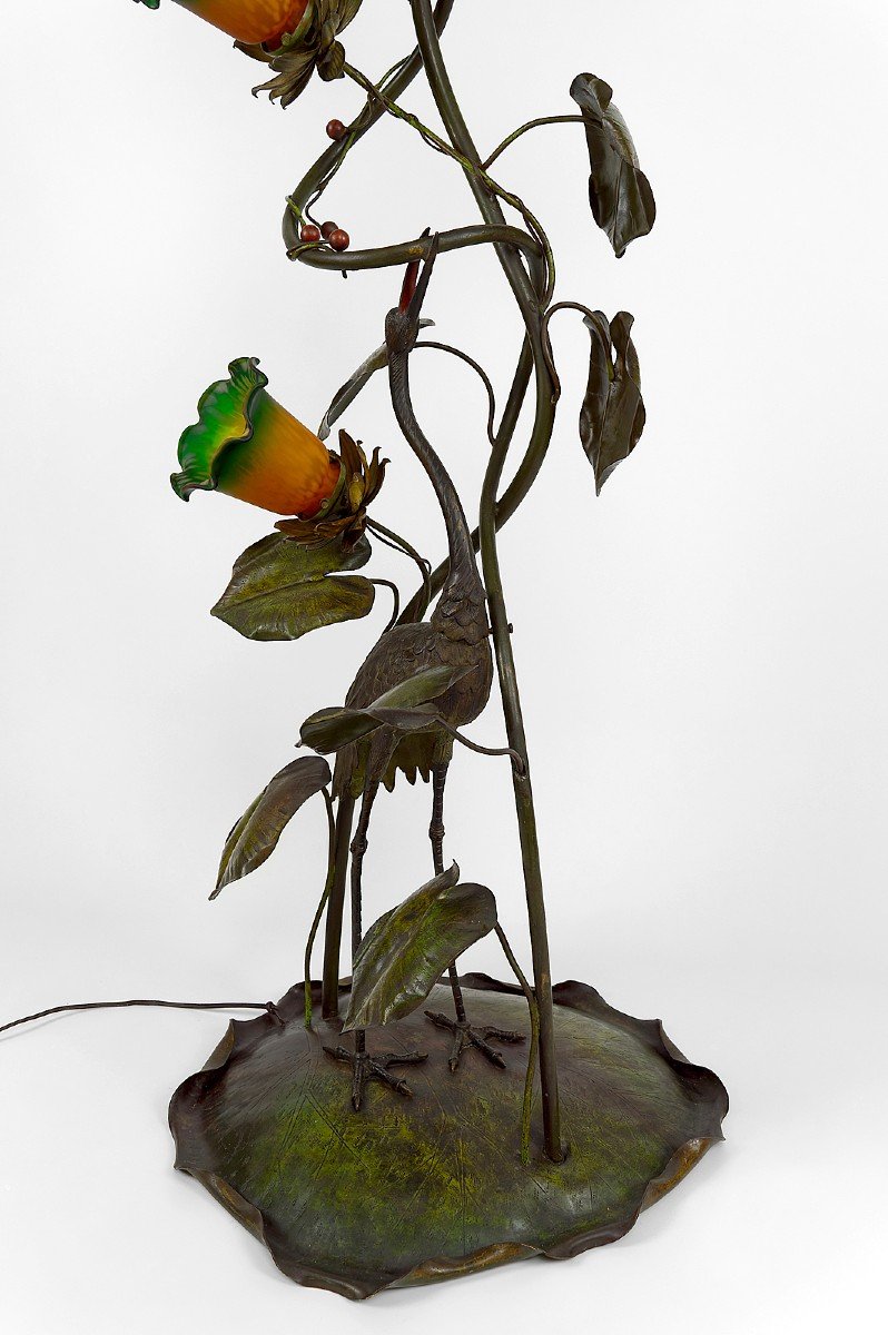 Japanese Heron Floor Lamp, Art Nouveau, France, Circa 1900-photo-2