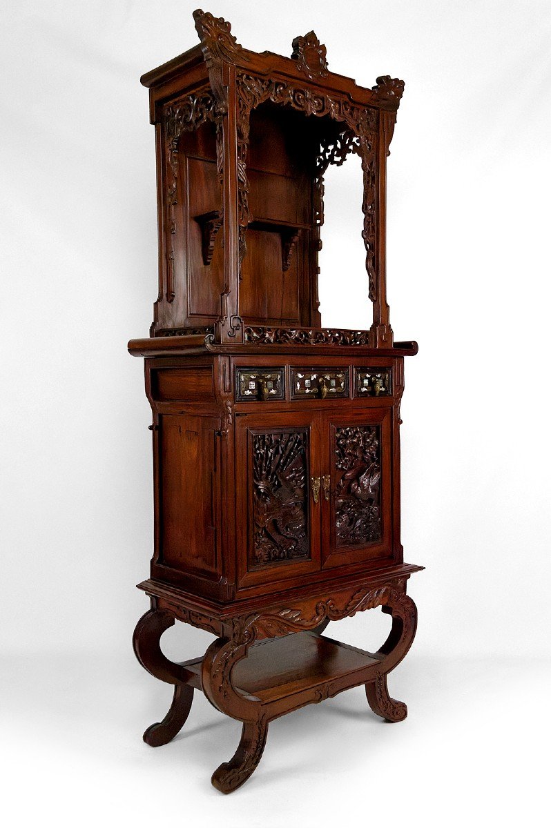Important Cabinet Asiatique En Bois Sculpté, Vietnam Ou Chine, Circa 1880-photo-2