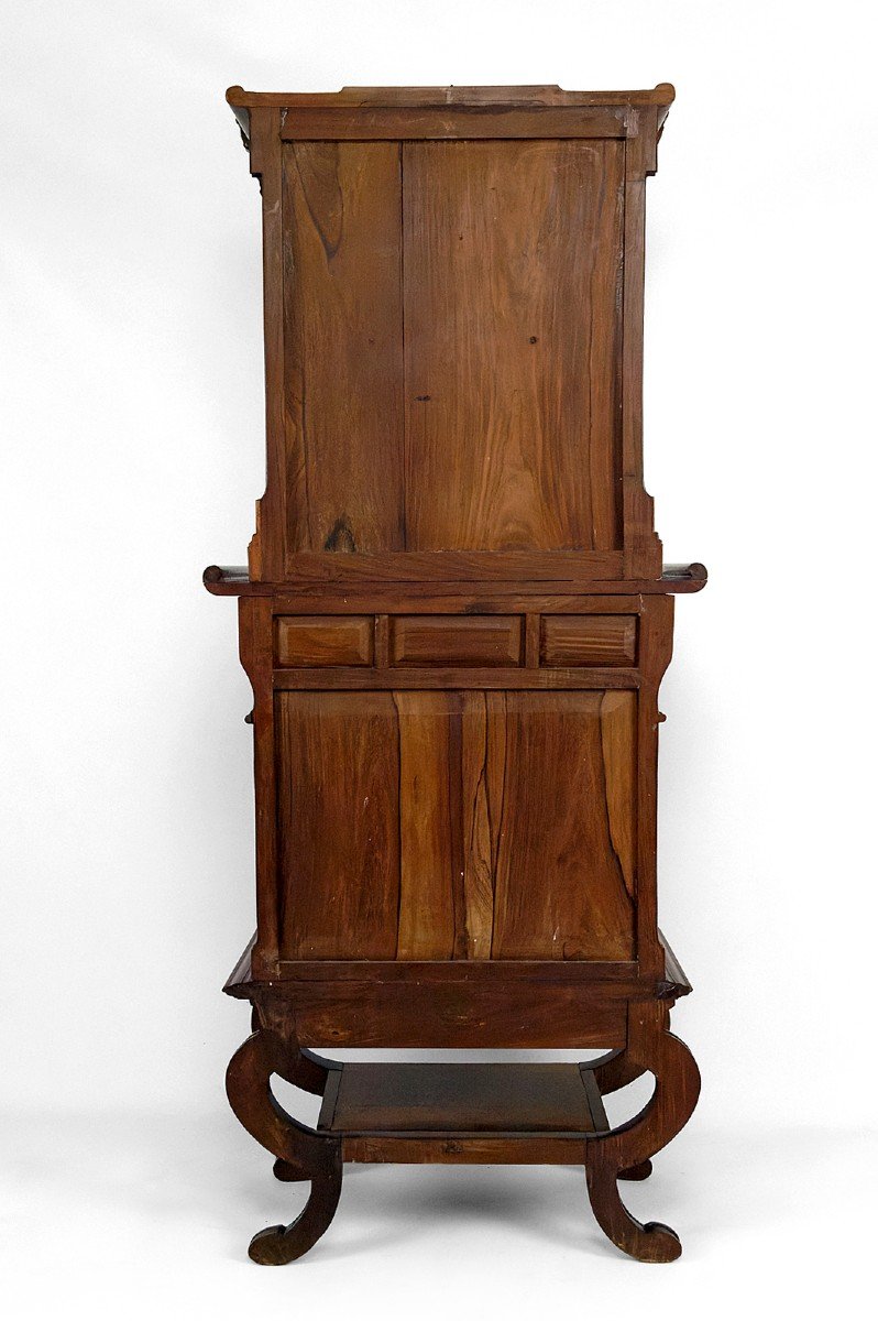 Important Cabinet Asiatique En Bois Sculpté, Vietnam Ou Chine, Circa 1880-photo-3