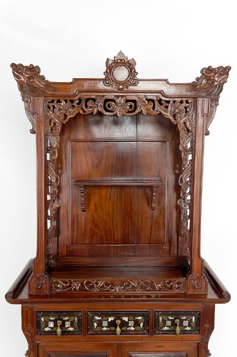 Important Cabinet Asiatique En Bois Sculpté, Vietnam Ou Chine, Circa 1880-photo-4