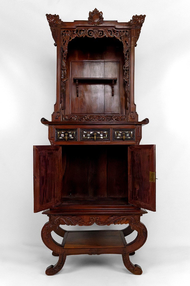 Important Cabinet Asiatique En Bois Sculpté, Vietnam Ou Chine, Circa 1880-photo-1