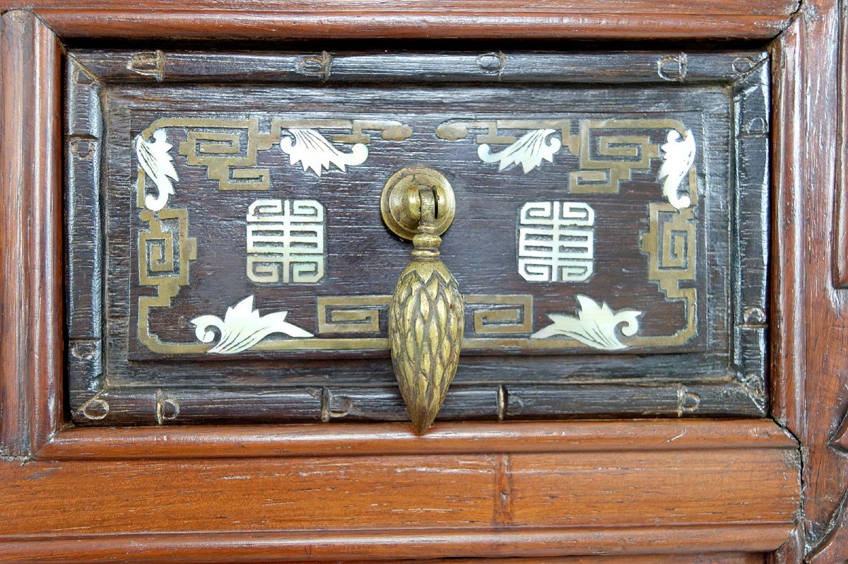 Important Cabinet Asiatique En Bois Sculpté, Vietnam Ou Chine, Circa 1880-photo-2