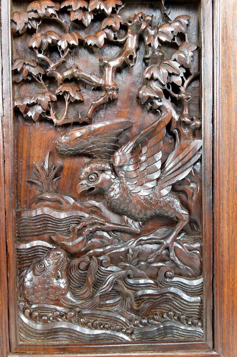 Important Cabinet Asiatique En Bois Sculpté, Vietnam Ou Chine, Circa 1880-photo-4