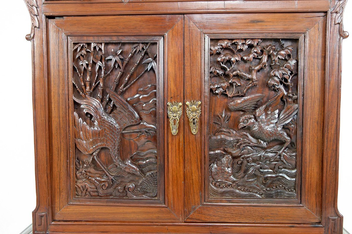 Important Cabinet Asiatique En Bois Sculpté, Vietnam Ou Chine, Circa 1880-photo-6