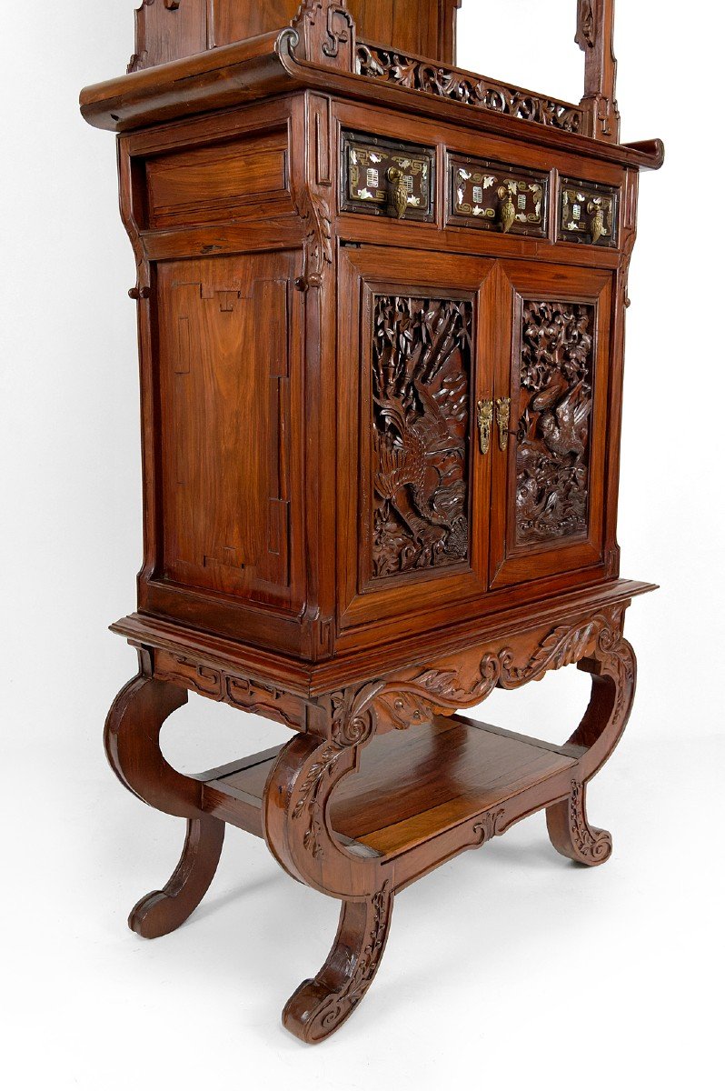 Important Cabinet Asiatique En Bois Sculpté, Vietnam Ou Chine, Circa 1880-photo-7