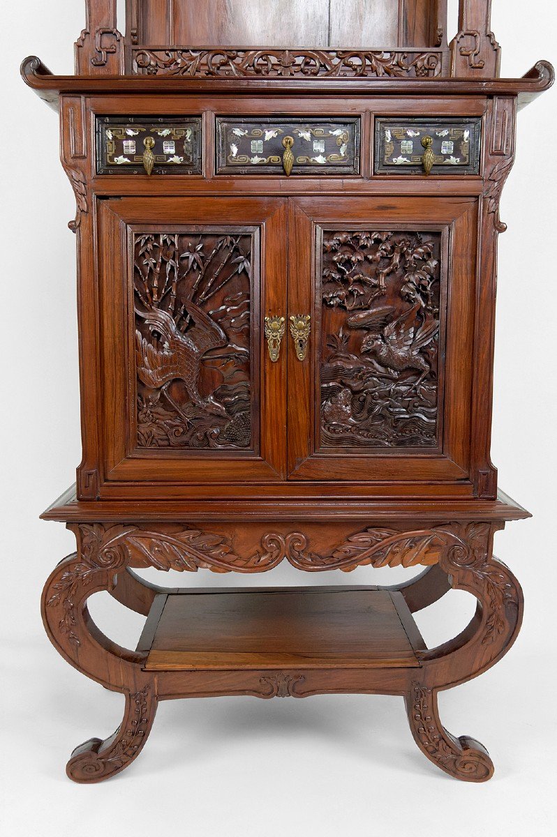 Important Cabinet Asiatique En Bois Sculpté, Vietnam Ou Chine, Circa 1880-photo-8