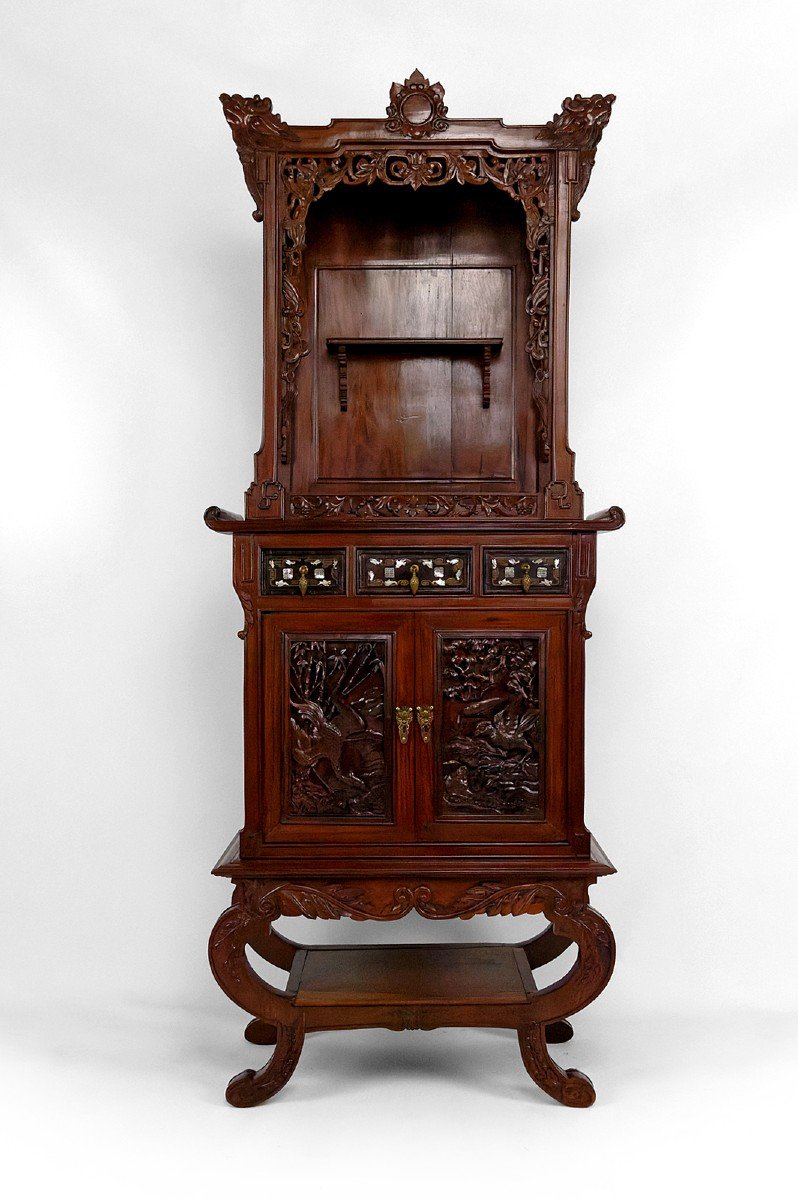 Important Cabinet Asiatique En Bois Sculpté, Vietnam Ou Chine, Circa 1880