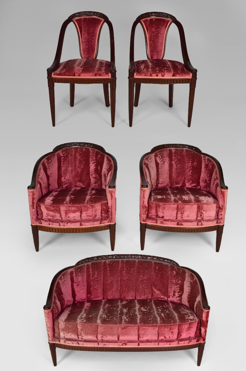Salon Art Déco En Velours Rose Par Paul Follot, Circa 1920