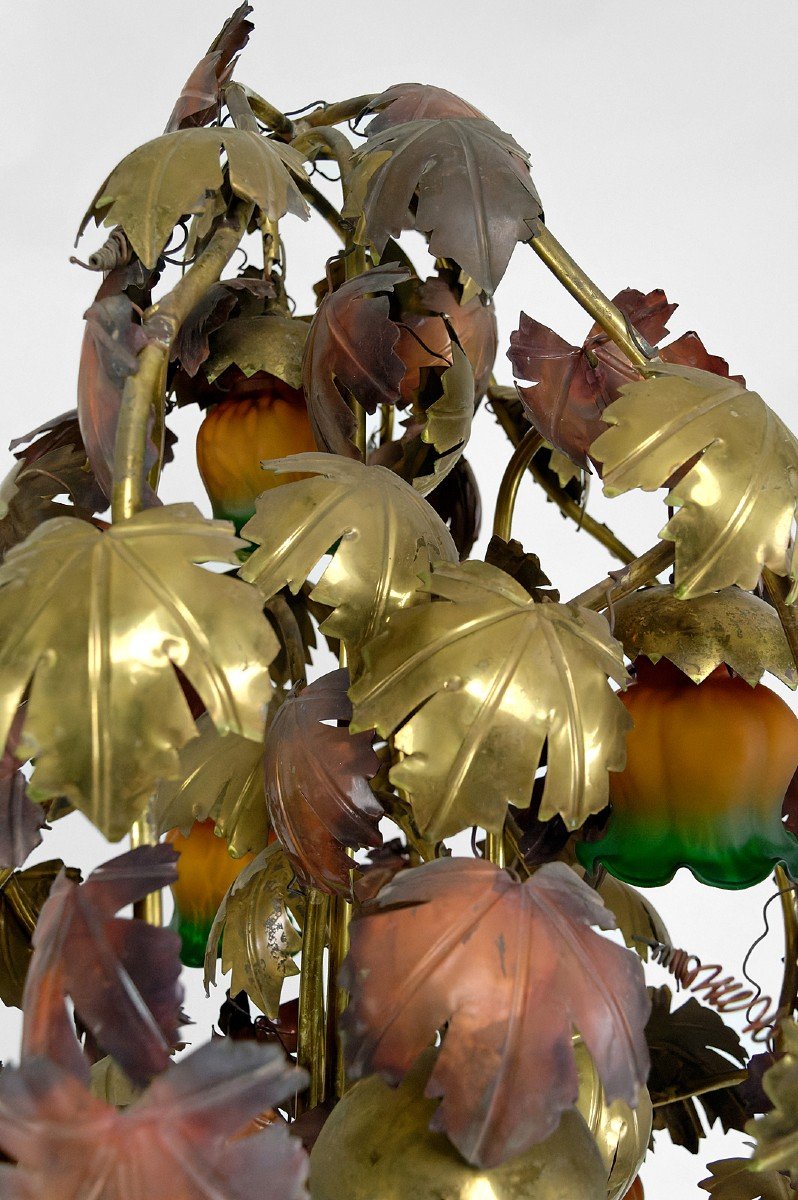 Important Lampadaire "vigne" En Métal Patiné, Hollywood Regency, Circa 1960-photo-4