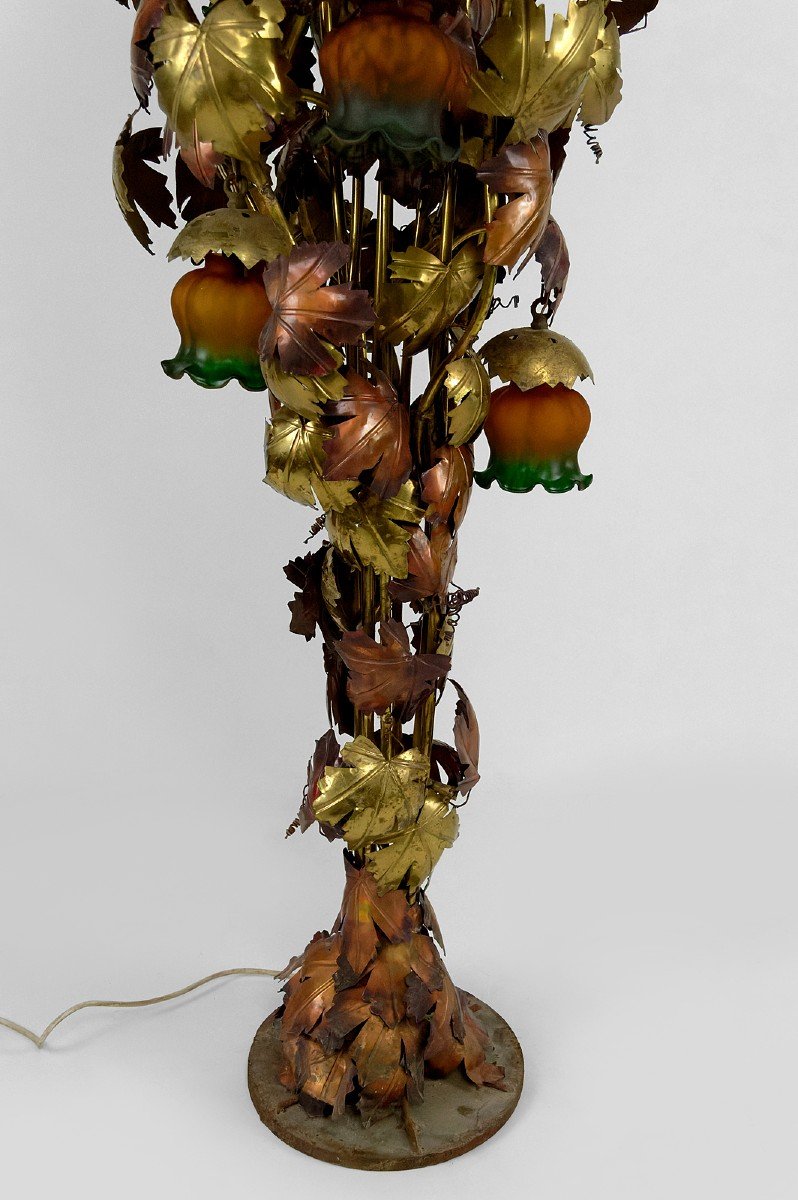 Important Lampadaire "vigne" En Métal Patiné, Hollywood Regency, Circa 1960-photo-8