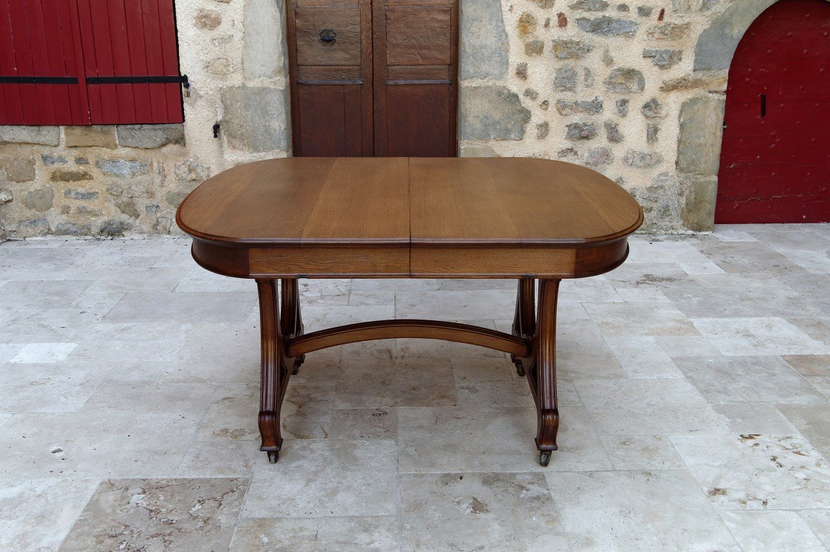 Table De Salle à Manger Par La Maison Krieger, Art Nouveau, Circa 1900, En Chêne Massif-photo-2