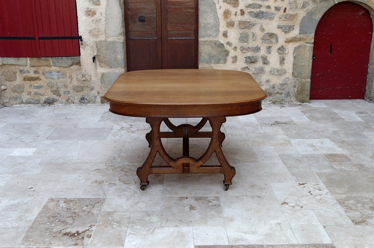 Table De Salle à Manger Par La Maison Krieger, Art Nouveau, Circa 1900, En Chêne Massif-photo-3
