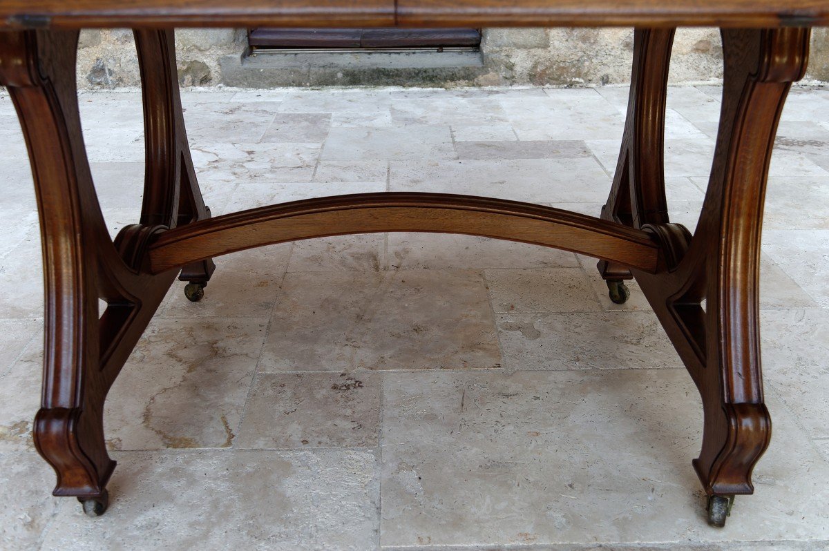 Table De Salle à Manger Par La Maison Krieger, Art Nouveau, Circa 1900, En Chêne Massif-photo-1