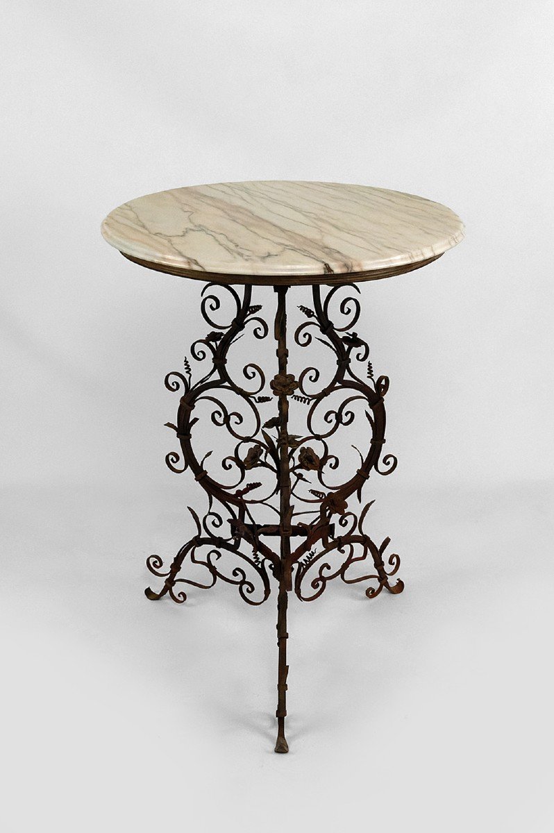Guéridon / Table d'Appoint En Fer Forgé Et Plateau En Marbre, Venise, Italie, XVIIe-xviiie-photo-3