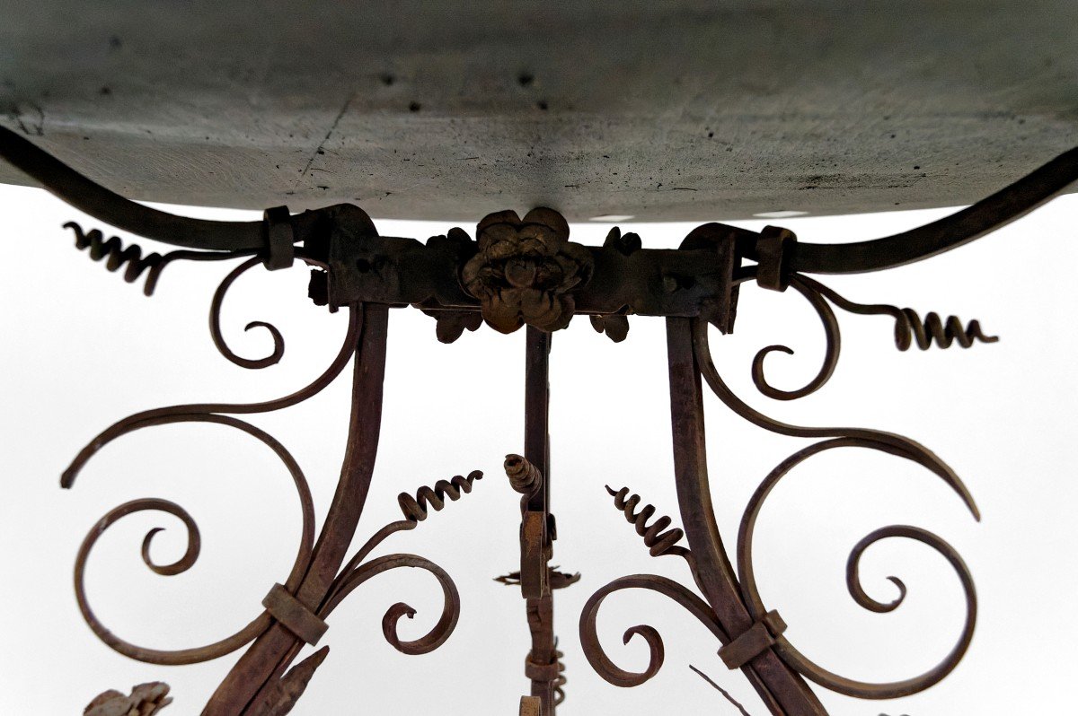 Guéridon / Table d'Appoint En Fer Forgé Et Plateau En Marbre, Venise, Italie, XVIIe-xviiie-photo-1