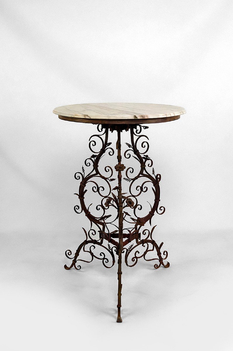 Guéridon / Table d'Appoint En Fer Forgé Et Plateau En Marbre, Venise, Italie, XVIIe-xviiie