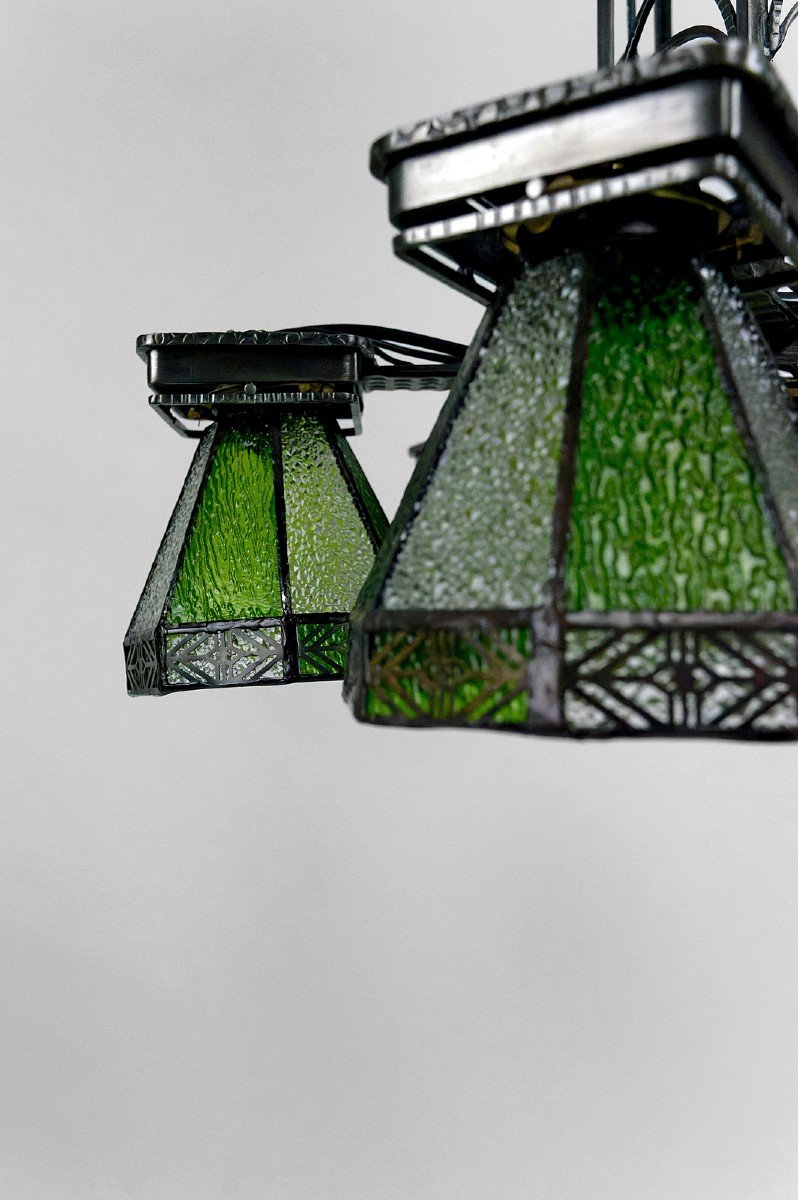 Important Lustre En Fer Forgé, Art Deco Gothique, France, Circa 1920-photo-5