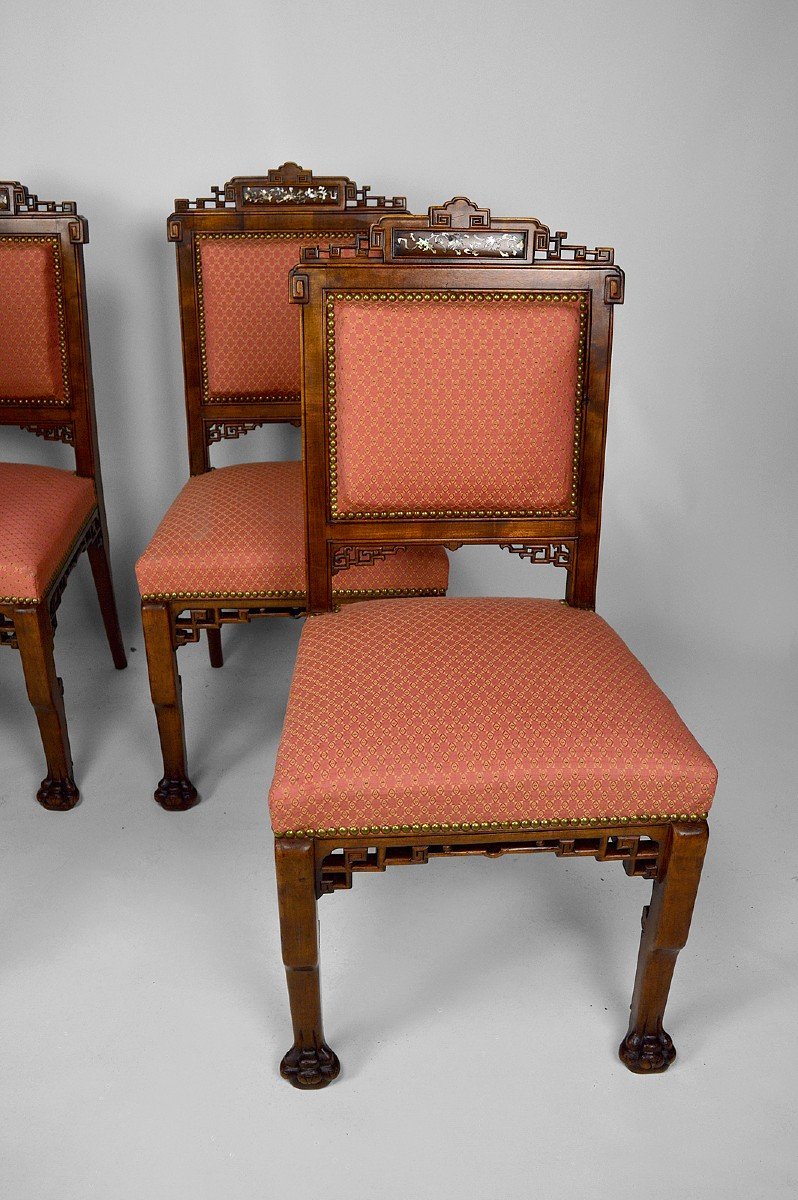 Lot De 4 Chaises Japonisantes Attribuées à Gabriel Viardot, France, Circa 1880-photo-7