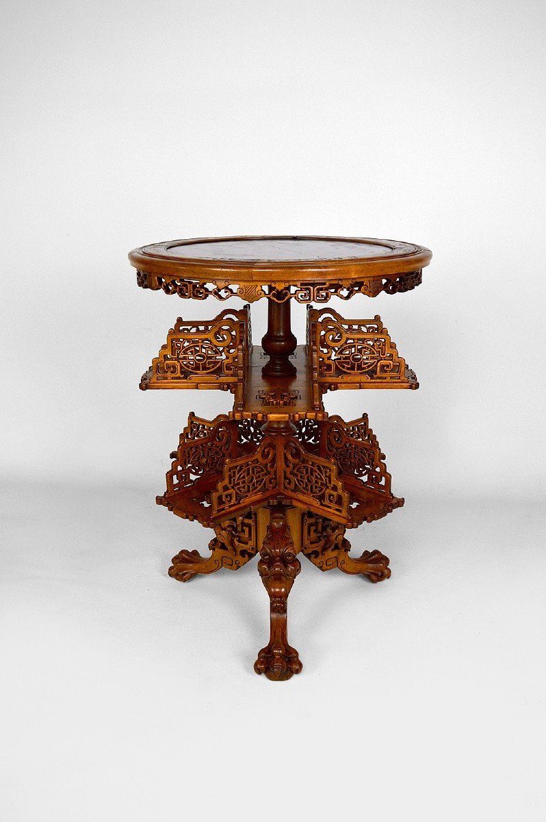 Guéridon Bibliothèque Tournante Japonisante Attribué à Gabriel Viardot, France, Circa 1880