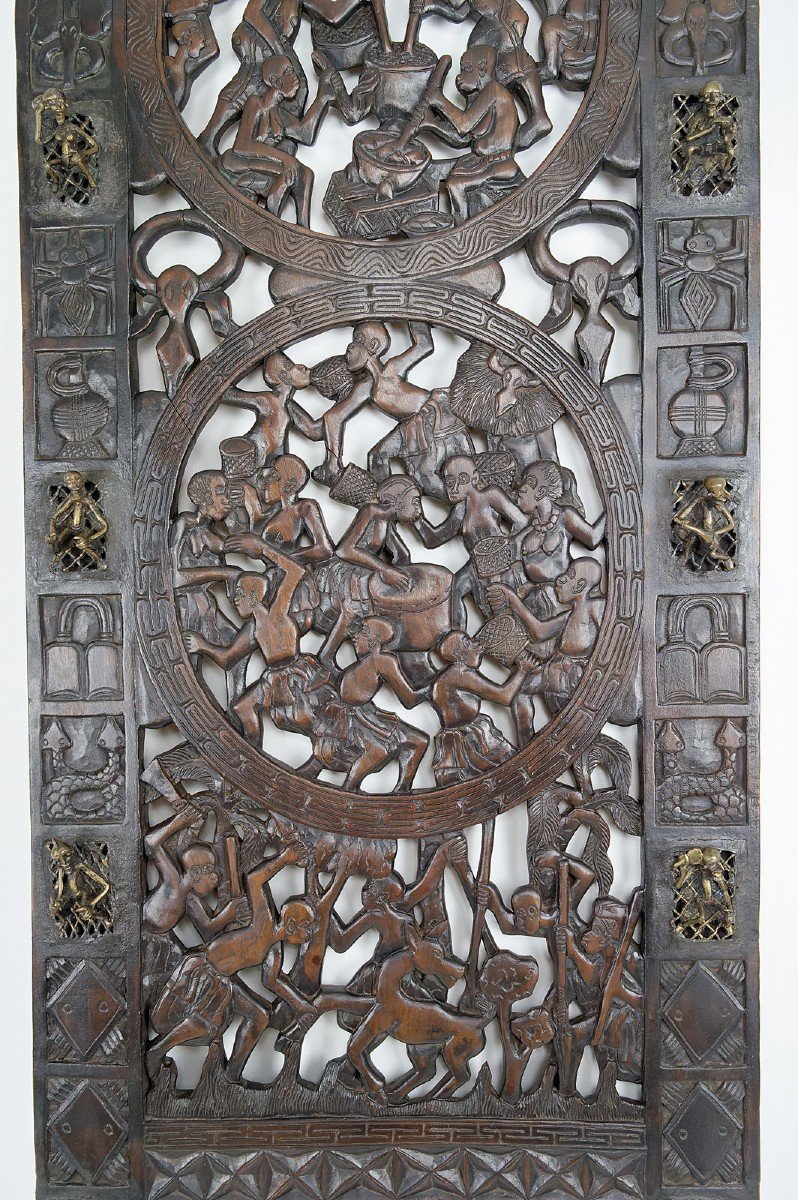 Porte Africaine En Bois Sculpté Et Bronze De Chef De Village Baboun, Cameroun, Début XXe-photo-3
