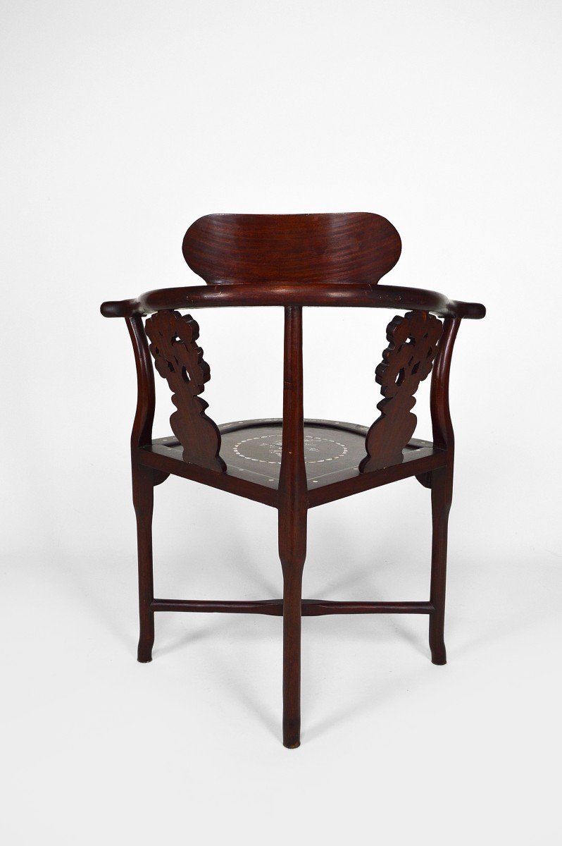 4 Asian Armchairs In Carved Wood And Inlaid With Mother-of-pearl, Early 20th Century-photo-5