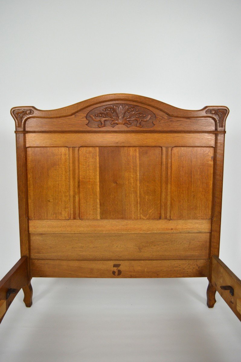 Art Nouveau Twin Beds In Carved Solid Oak, France, Circa 1910-photo-2