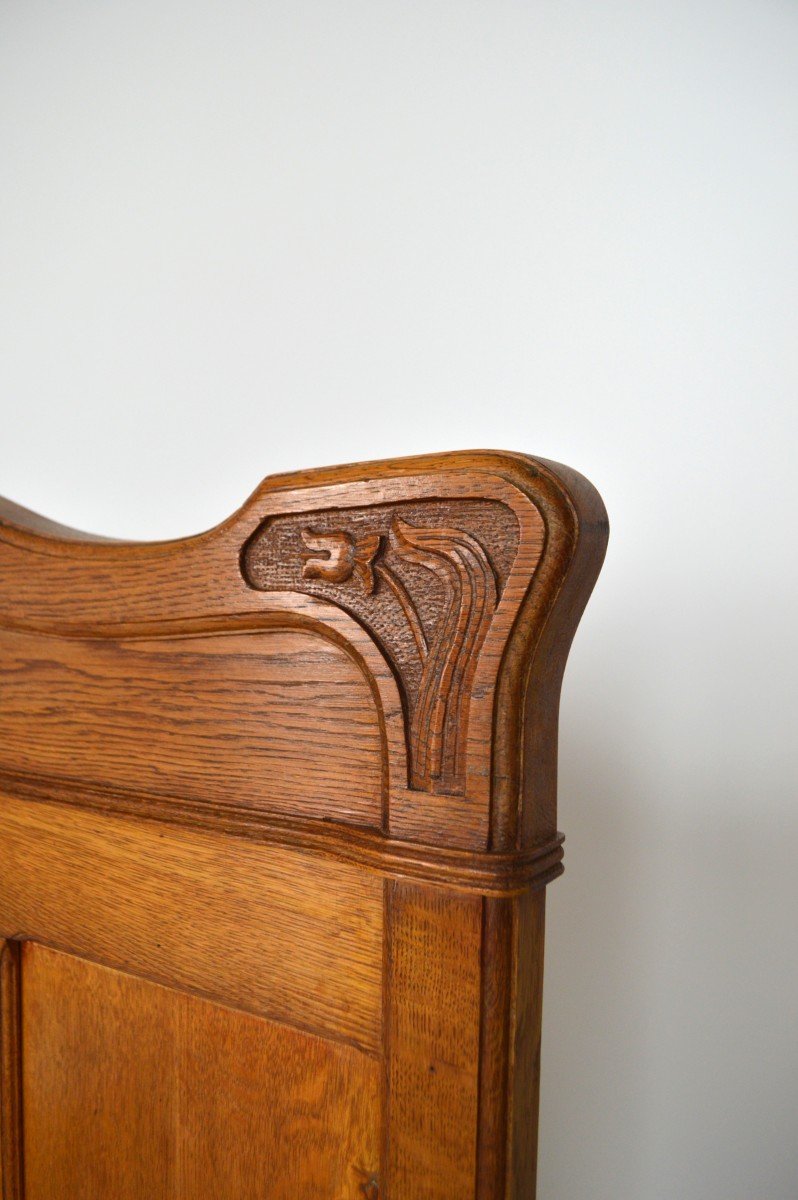 Art Nouveau Twin Beds In Carved Solid Oak, France, Circa 1910-photo-3