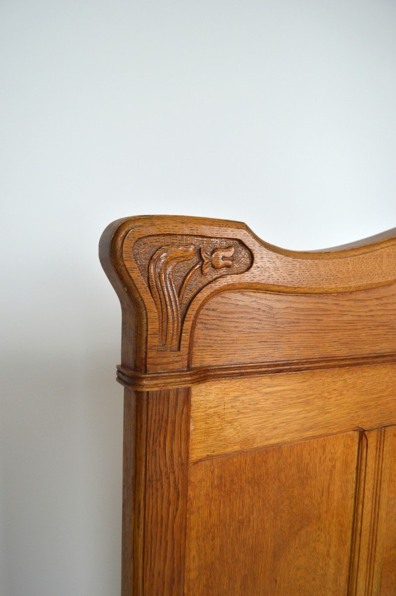 Art Nouveau Twin Beds In Carved Solid Oak, France, Circa 1910-photo-2