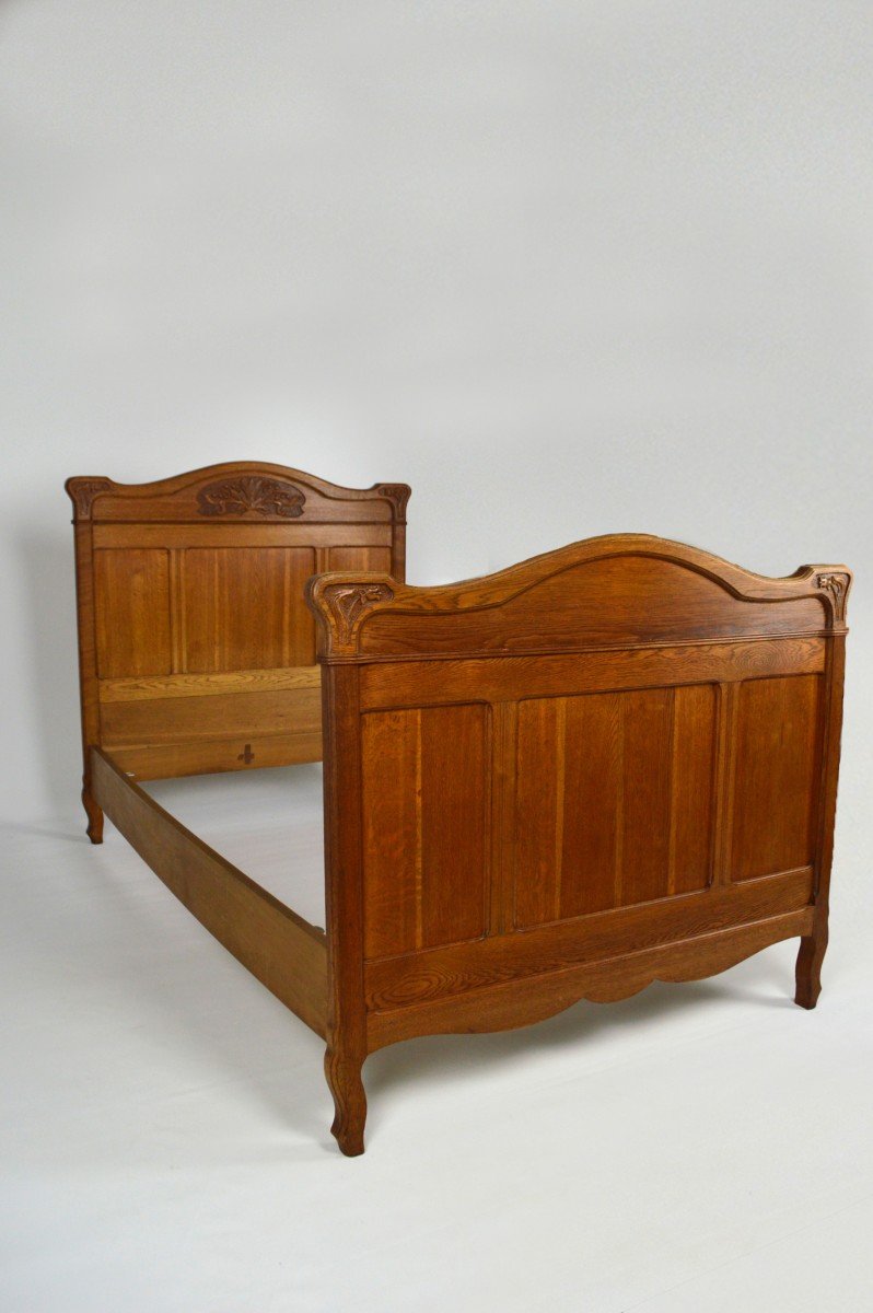 Art Nouveau Twin Beds In Carved Solid Oak, France, Circa 1910-photo-4