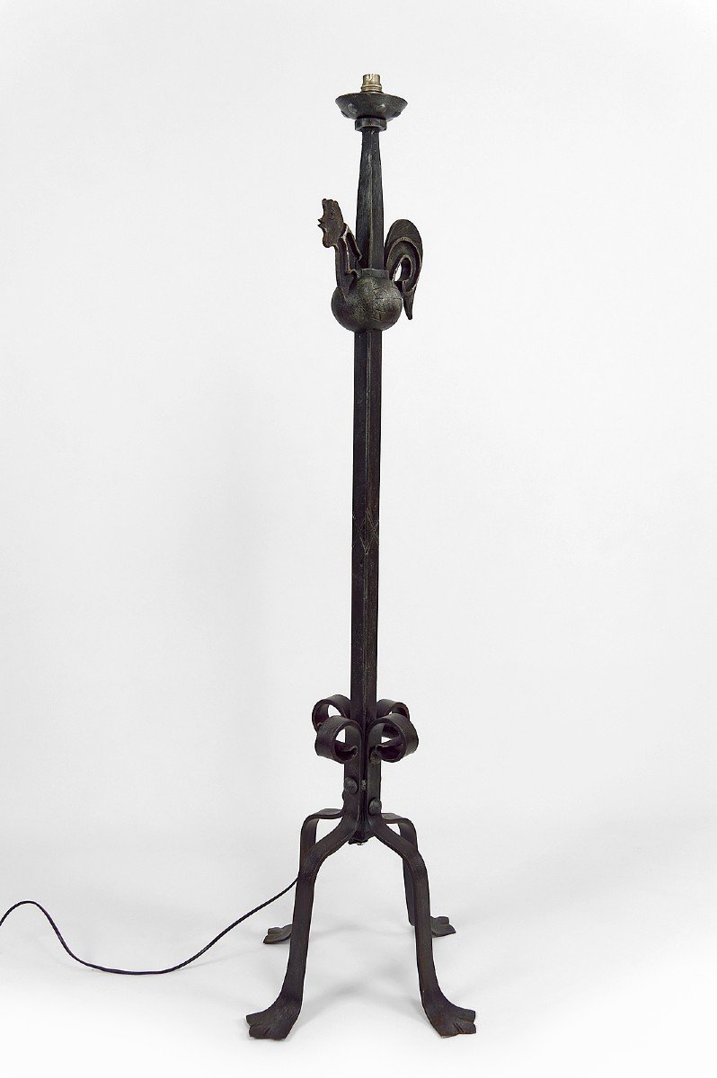 Lampadaire Au Coq En Fer Forgé , Circa 1950-photo-2