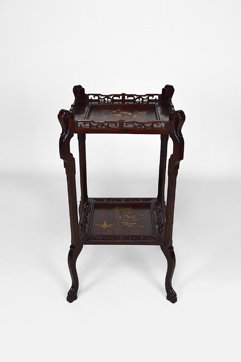 Guéridon Japonisant En Bois Sculpté Et Panneaux Laqués, France, Vers 1880-photo-4